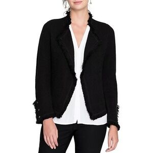 NIC+ZOE‎ Fringe Trim Peak Lapel Open Front Jacket - Black Size XS Stitch Fix NWT